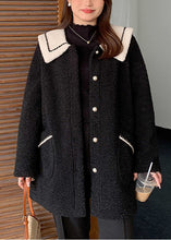 Load image into Gallery viewer, Loose Black Peter Pan Collar Button Teddy Faux Fur Coats Fall