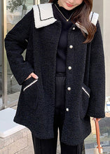 Load image into Gallery viewer, Loose Black Peter Pan Collar Button Teddy Faux Fur Coats Fall