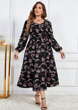 Load image into Gallery viewer, Loose Black Print Wrinkled Patchwork Cotton Dresses Fall