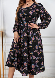 Loose Black Print Wrinkled Patchwork Cotton Dresses Fall