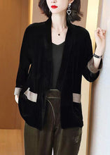 Load image into Gallery viewer, Loose Black V-Neck Pockets Patchwork Silk Velour Cardigans Bracelet Sleeve