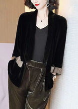 Load image into Gallery viewer, Loose Black V-Neck Pockets Patchwork Silk Velour Cardigans Bracelet Sleeve