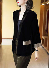 Load image into Gallery viewer, Loose Black V-Neck Pockets Patchwork Silk Velour Cardigans Bracelet Sleeve