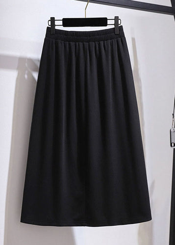 Loose Black Wrinkled Front Open Patchwork Cotton A Iine Skirts Fall