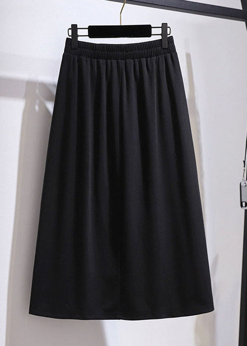 Loose Black Wrinkled Front Open Patchwork Cotton A Iine Skirts Fall