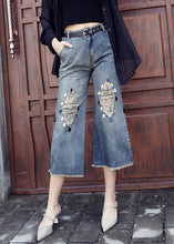 Load image into Gallery viewer, Loose Blue High Waist Sequins Patchwork Crop Ripped Jeans