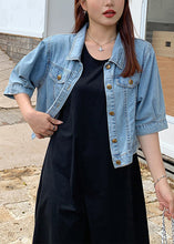 Load image into Gallery viewer, Loose Blue Peter Pan Collar Button Patchwork Denim Coats Half Sleeve