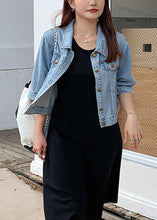 Load image into Gallery viewer, Loose Blue Peter Pan Collar Button Patchwork Denim Coats Half Sleeve