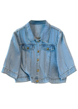 Load image into Gallery viewer, Loose Blue Peter Pan Collar Button Patchwork Denim Coats Half Sleeve