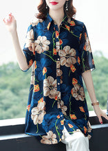 Load image into Gallery viewer, Loose Blue Peter Pan Collar Print Patchwork Chiffon Shirt Top Summer