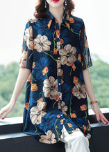 Load image into Gallery viewer, Loose Blue Peter Pan Collar Print Patchwork Chiffon Shirt Top Summer