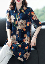 Load image into Gallery viewer, Loose Blue Peter Pan Collar Print Patchwork Chiffon Shirt Top Summer