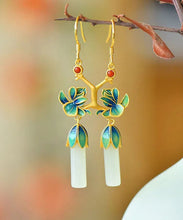 Load image into Gallery viewer, Loose Blue Sterling Silver Inlaid Jade Gem Stone Enamel Orchid Drop Earrings