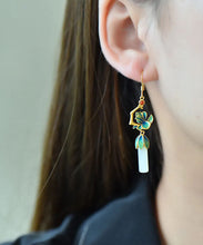 Load image into Gallery viewer, Loose Blue Sterling Silver Inlaid Jade Gem Stone Enamel Orchid Drop Earrings