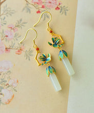 Load image into Gallery viewer, Loose Blue Sterling Silver Inlaid Jade Gem Stone Enamel Orchid Drop Earrings