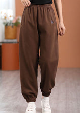 Load image into Gallery viewer, Loose Chocolate Letter Embroideried Elastic Waist Cotton Pants Spring