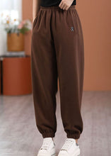 Load image into Gallery viewer, Loose Chocolate Letter Embroideried Elastic Waist Cotton Pants Spring