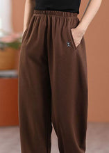 Load image into Gallery viewer, Loose Chocolate Letter Embroideried Elastic Waist Cotton Pants Spring