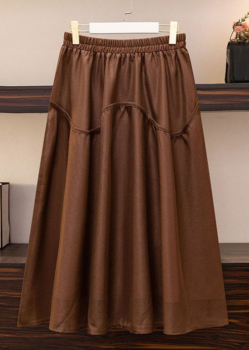 Loose Coffee Wrinkled Elastic Waist Patchwork Tulle Skirts Summer