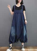 Load image into Gallery viewer, Loose Dark Blue Slash Neck Patchwork Lantern Jumpsuit Summer