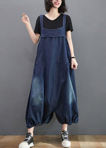 Loose Dark Blue Slash Neck Patchwork Lantern Jumpsuit Summer