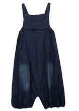 Load image into Gallery viewer, Loose Dark Blue Slash Neck Patchwork Lantern Jumpsuit Summer