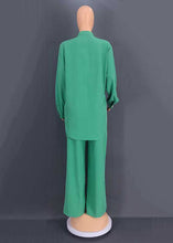 Load image into Gallery viewer, Loose Green Button Tops And Wide Leg Pants Cotton Two Pieces Set Fall