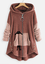 Load image into Gallery viewer, Loose Green Hooded Print Zippered Patchwork Teddy Faux Fur Coat Fall