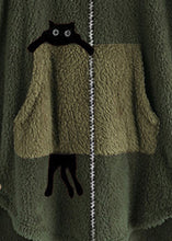 Load image into Gallery viewer, Loose Green Hooded Print Zippered Patchwork Teddy Faux Fur Coat Fall