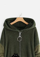 Load image into Gallery viewer, Loose Green Hooded Print Zippered Patchwork Teddy Faux Fur Coat Fall