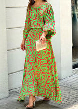 Load image into Gallery viewer, Loose Green O-Neck Print Patchwork Cotton Two Pieces Set Fall