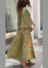 Load image into Gallery viewer, Loose Green O-Neck Print Patchwork Cotton Two Pieces Set Fall