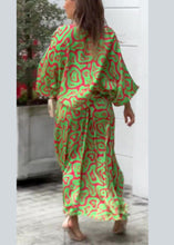 Load image into Gallery viewer, Loose Green O-Neck Print Patchwork Cotton Two Pieces Set Fall