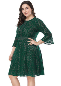 Loose Green Patchwork Hollow Out Lace Mid Dresses Summer