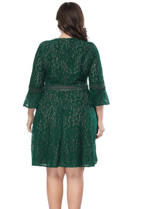 Loose Green Patchwork Hollow Out Lace Mid Dresses Summer