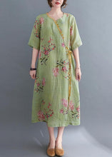 Load image into Gallery viewer, Loose Green Print Button Maxi Summer Chiffon Dress