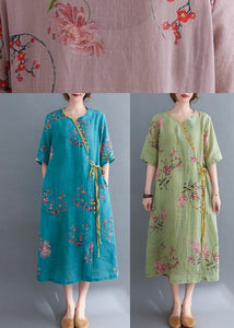 Loose Green Print Button Maxi Summer Chiffon Dress