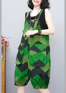 Loose Green Slash Neck Print Lantern Jumpsuit Summer