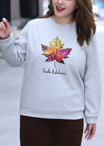 Loose Grey Print Cozy Sweatshirt Fall