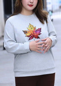 Loose Grey Print Cozy Sweatshirt Fall