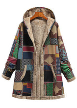 Load image into Gallery viewer, Loose Khaki Hooded Print Pockets Patchwork Warm Fleece Coat Fall