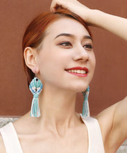 Load image into Gallery viewer, Loose Light Green Cotton Thread Rice Ball Tassel Carp Drop Earrings