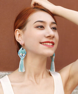 Loose Light Green Cotton Thread Rice Ball Tassel Carp Drop Earrings