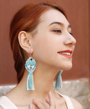 Load image into Gallery viewer, Loose Light Green Cotton Thread Rice Ball Tassel Carp Drop Earrings