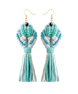 Loose Light Green Cotton Thread Rice Ball Tassel Carp Drop Earrings