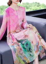 Load image into Gallery viewer, Loose O-Neck Print Wrinkled Party Silk Dress Long Sleeve