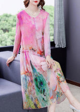 Load image into Gallery viewer, Loose O-Neck Print Wrinkled Party Silk Dress Long Sleeve