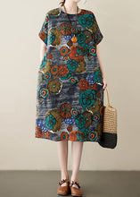 Load image into Gallery viewer, Loose Peacock Blue O Neck Pockets Print Patchwork Cotton Dresses Summer