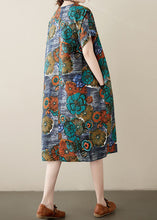 Load image into Gallery viewer, Loose Peacock Blue O Neck Pockets Print Patchwork Cotton Dresses Summer