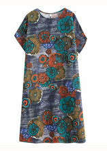 Load image into Gallery viewer, Loose Peacock Blue O Neck Pockets Print Patchwork Cotton Dresses Summer